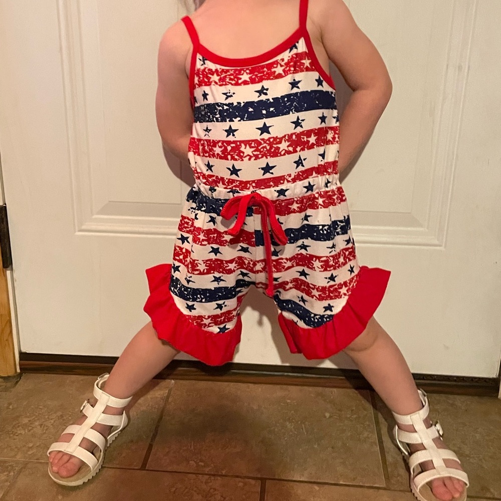Boutique 2T Romper 4th of July Red White and Blue